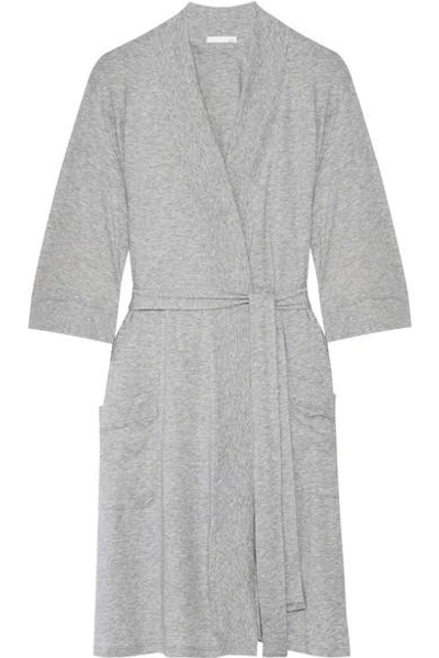 Skin Woman Pima Cotton-jersey Robe Stone In Heather Grey