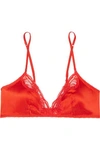 STELLA MCCARTNEY ELOISE ENCHANTING LACE-TRIMMED STRETCH-SILK SOFT-CUP BRA