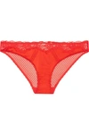 STELLA MCCARTNEY ELOISE ENCHANTING LACE-TRIMMED STRETCH-SILK AND TULLE BRIEFS