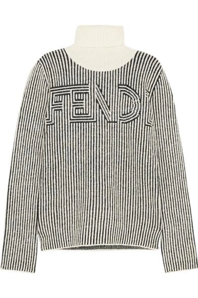 Fendi Striped Knitted Turtleneck Jumper In Black