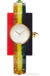 GUCCI Embellished Plexiglas and gold-tone watch