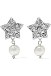 MIU MIU SILVER-PLATED, CRYSTAL AND FAUX PEARL EARRINGS