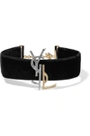 SAINT LAURENT Velvet, gold and silver-tone and crystal choker