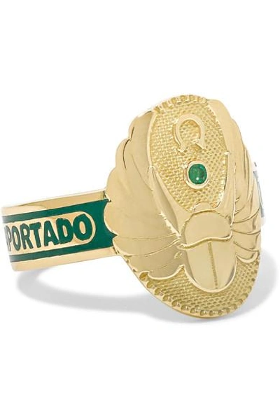 Foundrae Protection 18-karat Gold, Diamond And Enamel Ring