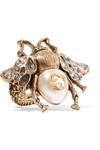 GUCCI BURNISHED GOLD-TONE, FAUX PEARL AND CRYSTAL RING