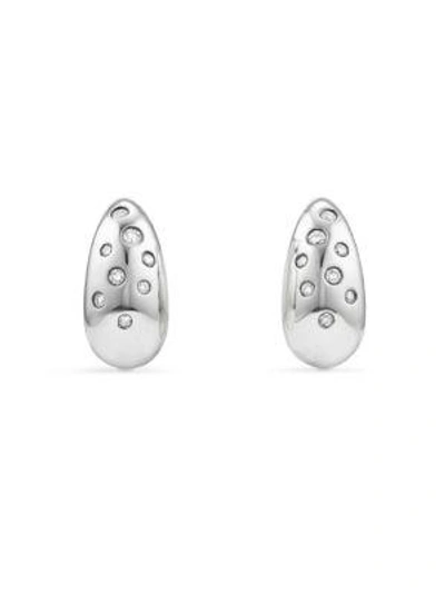 David Yurman 15mm Pure Form Earrings With Diamonds In White/silver