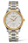 Longines Men's Swiss Automatic Master Diamond Accent 18k Gold And Stainless Steel Bracelet Watch 39mm L262857 In Silver/gold