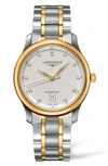 Longines Men's Swiss Automatic Master Diamond Accent 18k Gold And Stainless Steel Bracelet Watch 39mm L262857 In Silver/ Gold