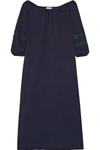 SKIN SKIN - LACE-TRIMMED CRINKLED COTTON-GAUZE NIGHTDRESS - MIDNIGHT BLUE