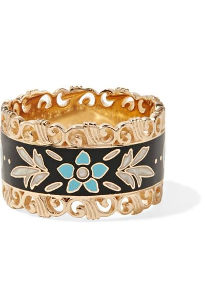 Gucci 18k Yellow Gold Blue And Black Icon Blooms Ring In Yellow, Gold , Black