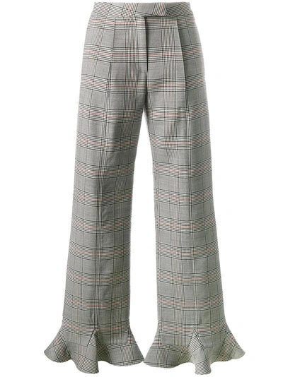 Rosie Assoulin Woman Ruffle-trimmed Checked Wool Flared Trousers Grey In Grey