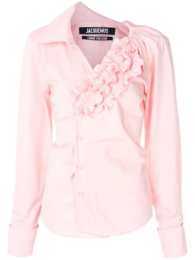 Jacquemus Ruffled Cotton Poplin Shirt, Pink In Pink