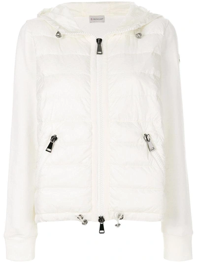 Moncler Maglia Hooded Knit Puffer-front Cardigan, White