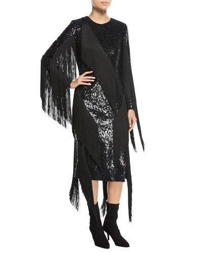 Michael Kors Paillette Crewneck Fringed Dress