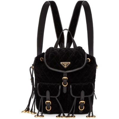 Prada Leather-trimmed Quilted-velvet Backpack In Black