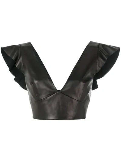 Isabel Marant Woman Glenside Cropped Ruffled Leather Top Black