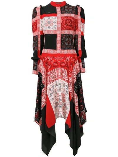 Alexander Mcqueen Asymmetric Printed Silk Midi Dress In Red