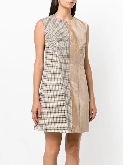 Stella Mccartney Bonded Velvet & Check Mixed Media Dress In Havana