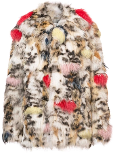 Saint Laurent Colour-splashed Fox Fur Coat In Eaturel