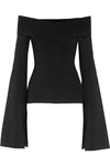 Solace London Fabia Off-the-shoulder Knit Bell-sleeve Top In Black