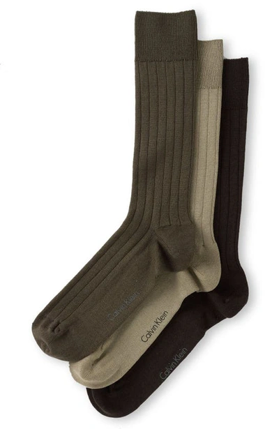 Calvin Klein 3-pack Wide Rib Dress Socks In Chocolate Multi