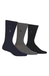 Polo Ralph Lauren Assorted Cushioned Crew Socks - Pack Of 3 In Navy/gray/black