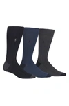 Polo Ralph Lauren Men's Socks, Soft Touch Ribbed Heel Toe 3 Pack In Charcoal Assorted