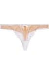 ELLE MACPHERSON BODY GEE EMBROIDERED TULLE AND STRETCH-SILK SATIN THONG