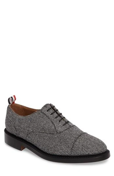 Thom Browne Cap-toe Herringbone Shetland Wool Oxford Shoes In Grey