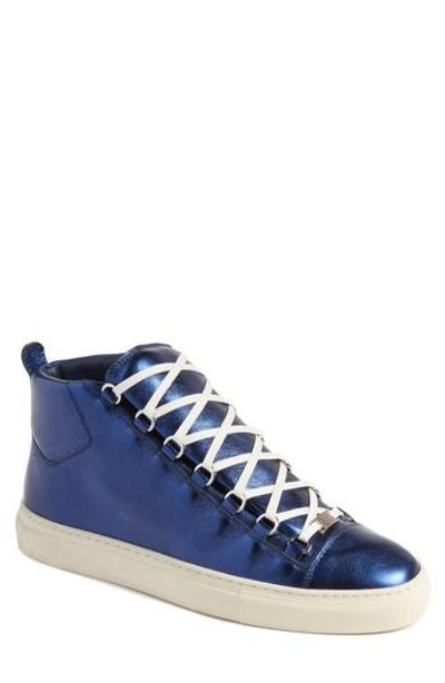 Balenciaga Arena Leather Trainers In Blue