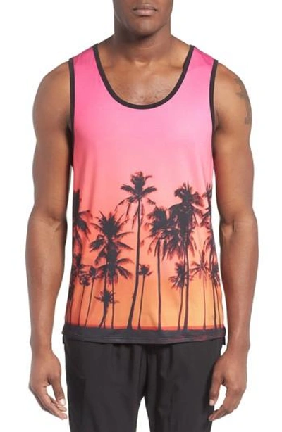2(x)ist Print Stretch Tank In Sunset Palm Trees