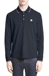 Moncler Maglia Long Sleeve Polo In Medium Blue