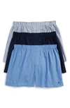 Polo Ralph Lauren 3-pack Woven Cotton Boxers In Navy,plaid,stripe
