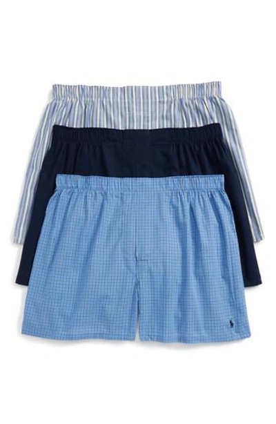 Polo Ralph Lauren 3-pack Woven Cotton Boxers In Navy,plaid,stripe