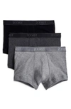 2(x)ist Men's Essential No-show Trunks 3-pack In Black,heather Grey,charcoal Heather