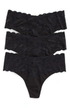 Shop Cosabella 'lovelie' Lace Trim Thong In Black/ Black/ Black