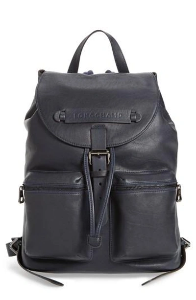 Longchamp Small 3d Leather Backpack In Midnight Blue