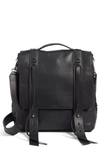 Allsaints Fin Convertible Leather Backpack In Black/silver