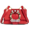 MIU MIU MADRAS CRYSTAL EMBELLISHED LEATHER SHOULDER BAG - RED,5BH609 2EJAV DJM01