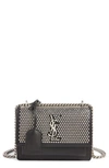 SAINT LAURENT SMALL SUNSET STUDDED LEATHER SHOULDER BAG - BLACK,470427D5436