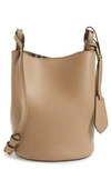 BURBERRY SMALL LORNE LEATHER BUCKET BAG - BEIGE,4057151