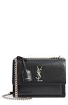 Saint Laurent Sunset Medium Ysl Crossbody Bag In Smooth Leather In Noir