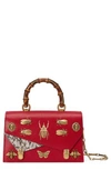 GUCCI SMALL LINEA P PAINTED INSECTS LEATHER TOP HANDLE SATCHEL - RED,488715DZFLX