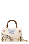 GUCCI MEDIUM LINEA P BUTTERFLY PAINTED LEATHER & GENUINE SNAKESKIN TOP HANDLE SATCHEL,4887120DY1X