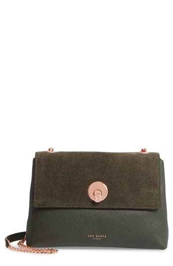 Ted Baker Sorikai Leather & Suede Crossbody Bag - Green In Khaki | ModeSens