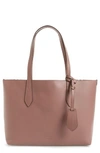 BURBERRY SMALL REVERSIBLE HAYMARKET CHECK & LEATHER TOTE - PURPLE,4049583