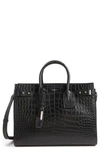 SAINT LAURENT SMALL SAC DE JOUR CROC EMBOSSED LEATHER TOTE - BLACK,466545DZE0E