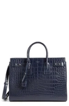 Saint Laurent Small Sac De Jour Croc Embossed Leather Tote - Blue In Bleu Fonce