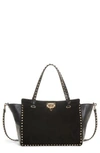 VALENTINO GARAVANI MEDIUM ROCKSTUD SUEDE & LEATHER TOTE - BLACK,NW1B0970GDG