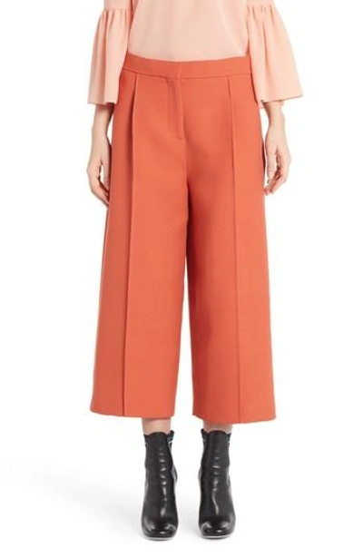 Fendi Cropped Tailored Wool-silk Blend Trousers In Orange